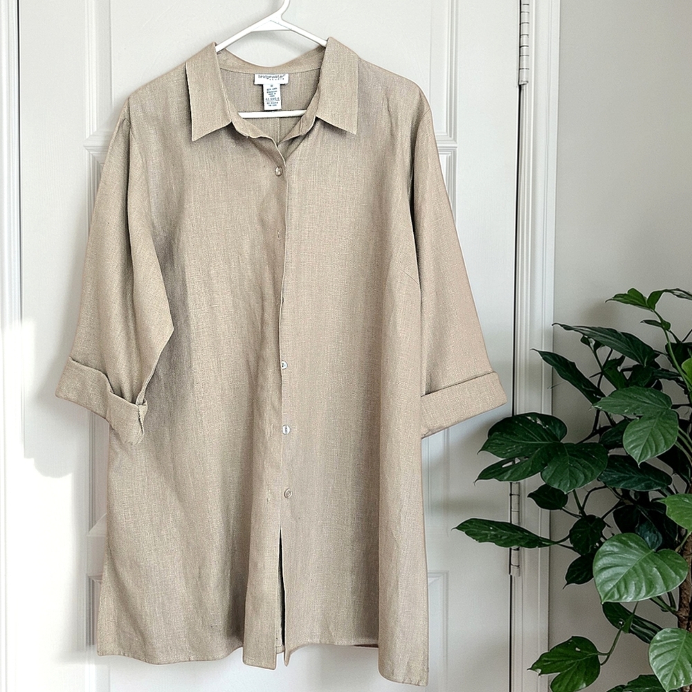 Bridgewater Linen Button-up Shirt Neutral Knee-length Sz 1X Minimalist Tunic - Picture 2 of 7